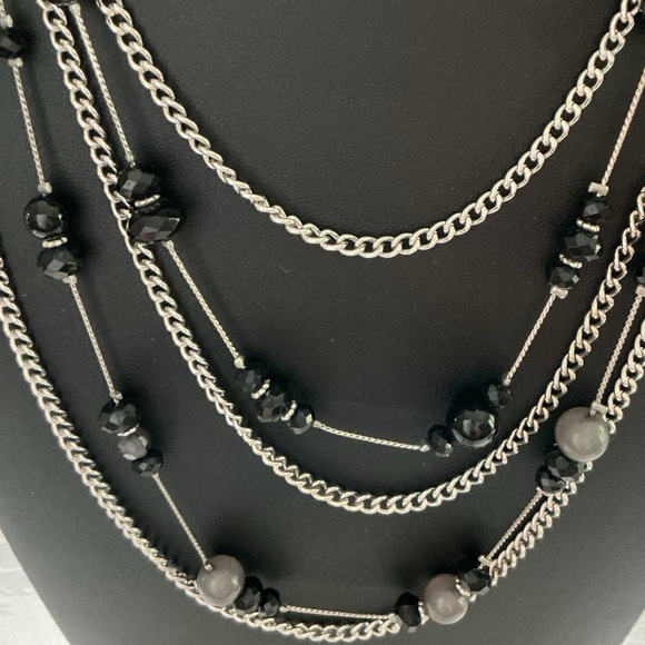 Black and Silver Multi Strand Necklace - Picture 2 of 3